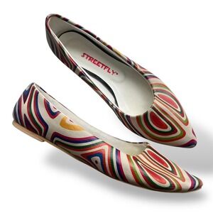 STREETFLY Women 39 Multicolored Swirl Pattern Pointed Toe Ballet Flats Funky Y2K